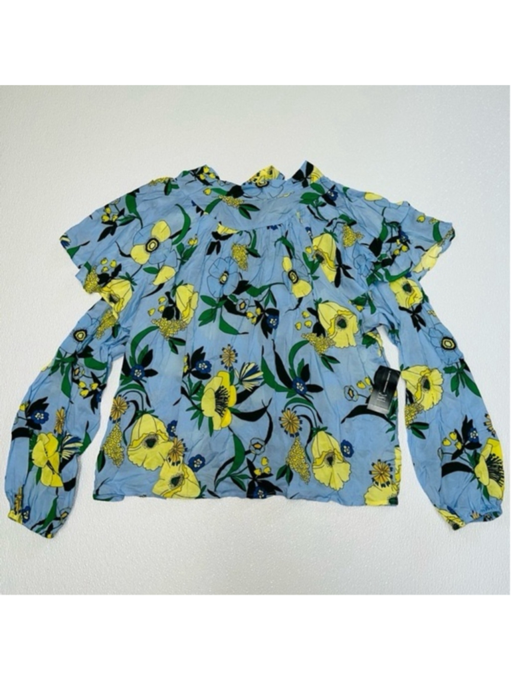 INC Light Blue Floral Long Sleeve Tie Neck Wear To Work Women Blouse Size XL - Picture 5 of 11